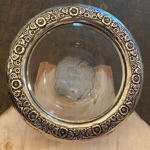 Vintage Etched Crystal & Sterling Silver Salt Cellar-Prelude International